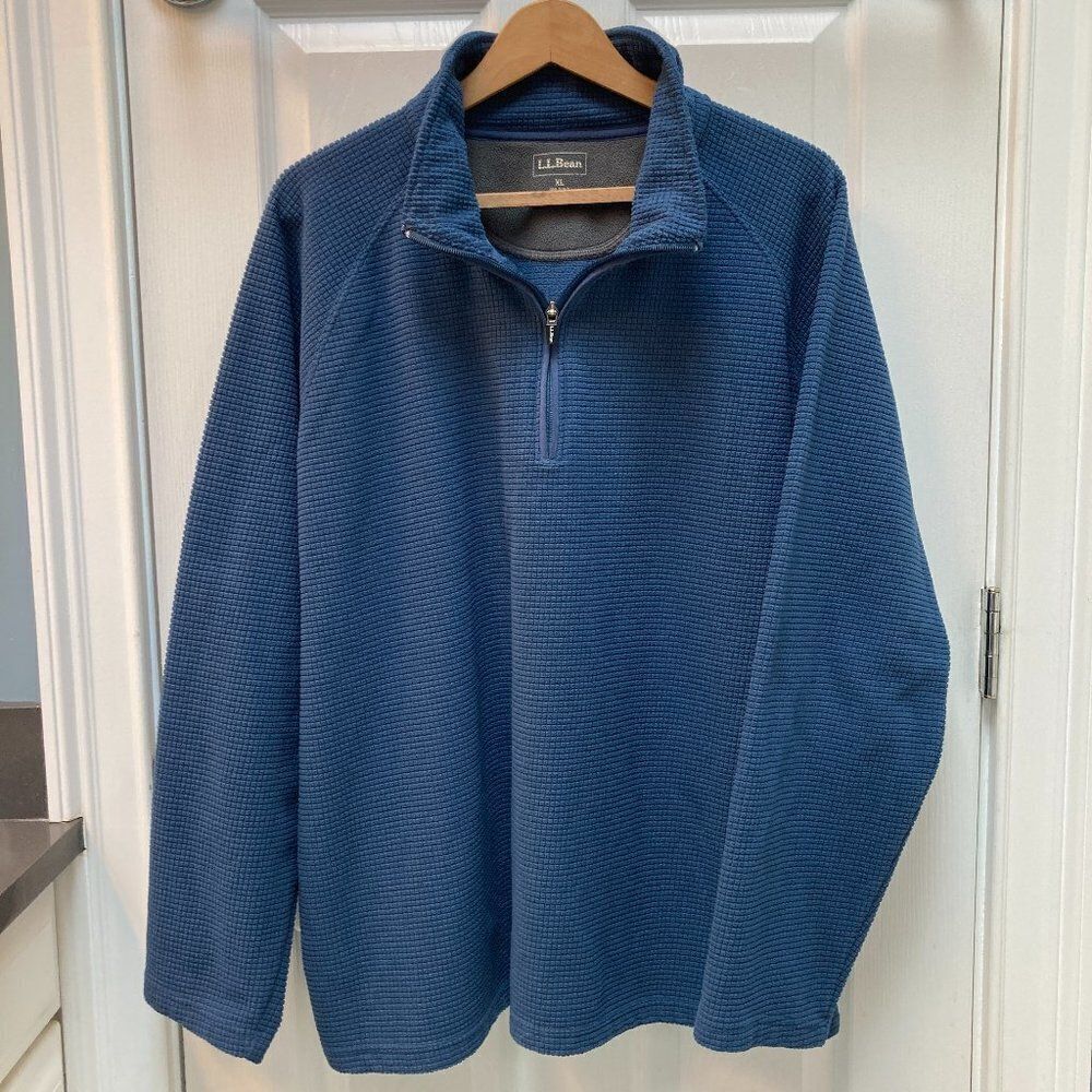 L.L Bean 1/4 Zip Waffle Knit Pullover Shacket Medium Blue Fleece Lined Size XL